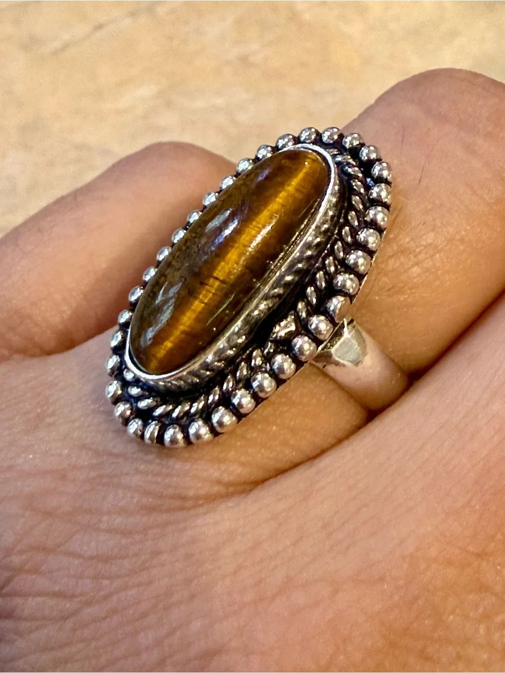 Sterling Silver Tiger's Eye Statement Ring - Brown